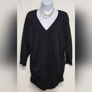 T/O Sweaters 2X Jr. Pullover Sweater Stretch Knit V Neck Black